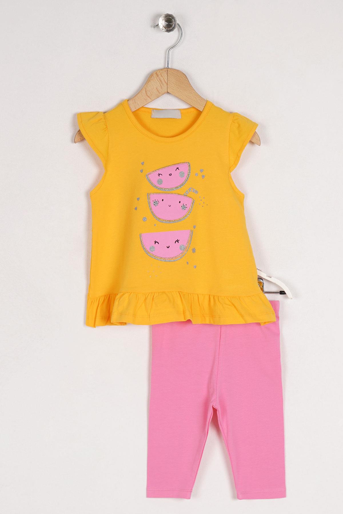 Acar 522122 Kız Cocuk 2-5 Yas Karpuz Baskılı Etegı Fırfırlı Taytlı Takım