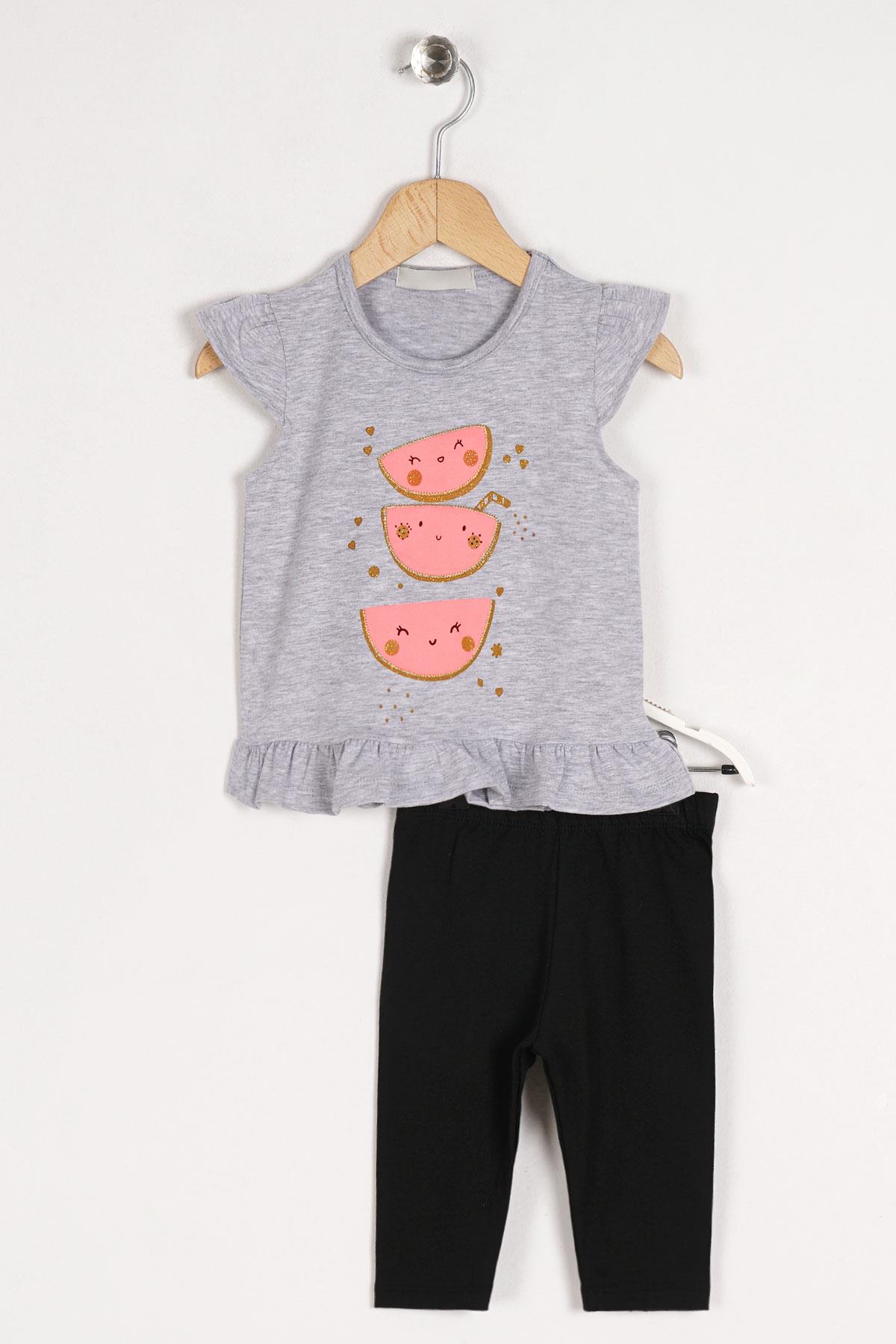 Acar 522122 Kız Cocuk 2-5 Yas Karpuz Baskılı Etegı Fırfırlı Taytlı Takım