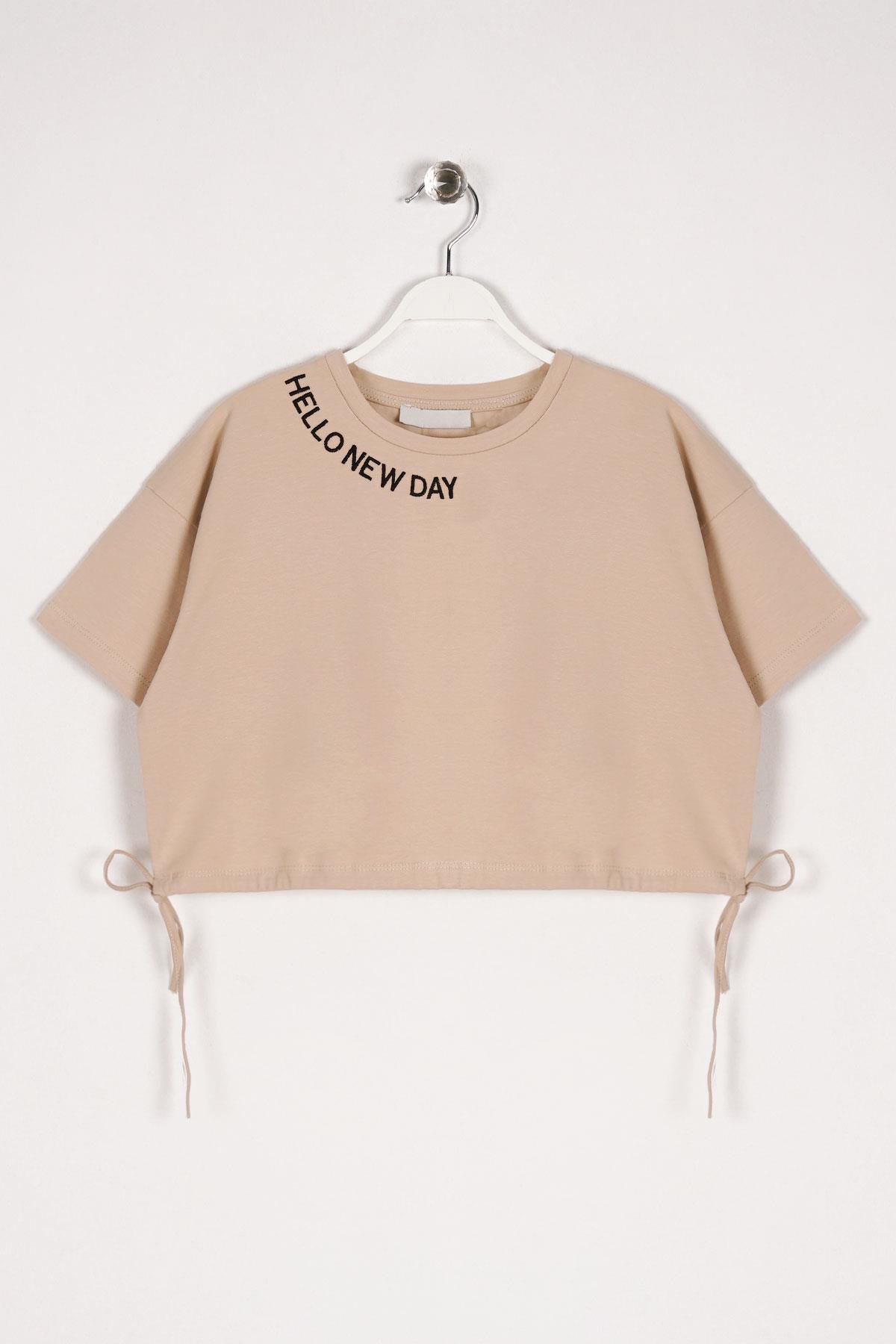 Acar 723021 Kız Cocuk 10-13 Yas Hello New Day Yazılı Bel Bagcıklı Tshırt