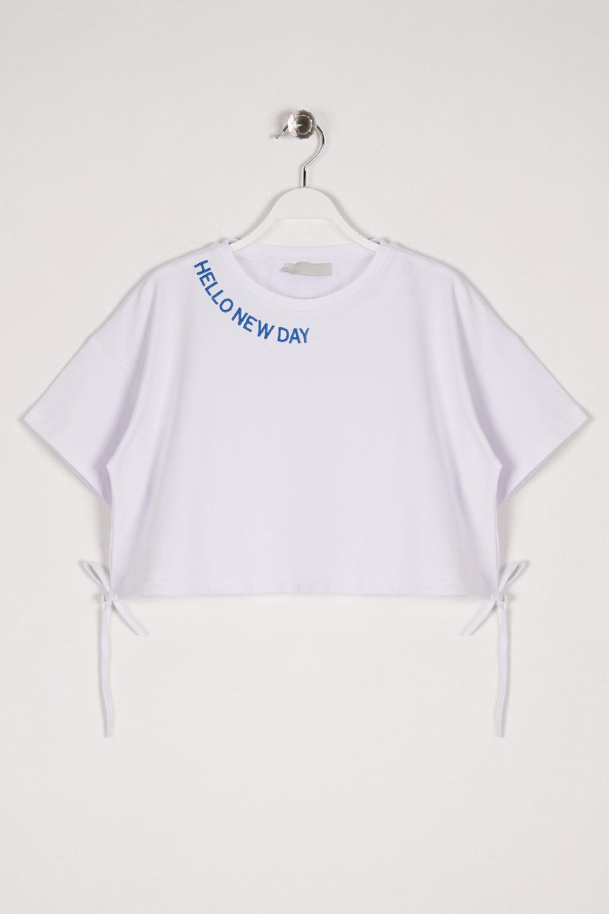 Acar 723021 Kız Cocuk 10-13 Yas Hello New Day Yazılı Bel Bagcıklı Tshırt