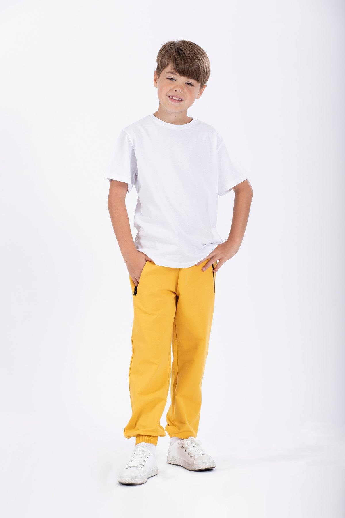 Bel Paca Lastikli Ceplerı Fermuarlı Hardal Renk Erkek Çocuk Esofman Tek Alt