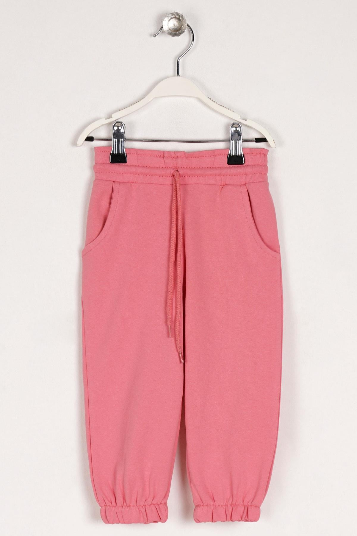 Lastık Pacalı Pembe Renk Kız Çocuk Esofman Tek Alt