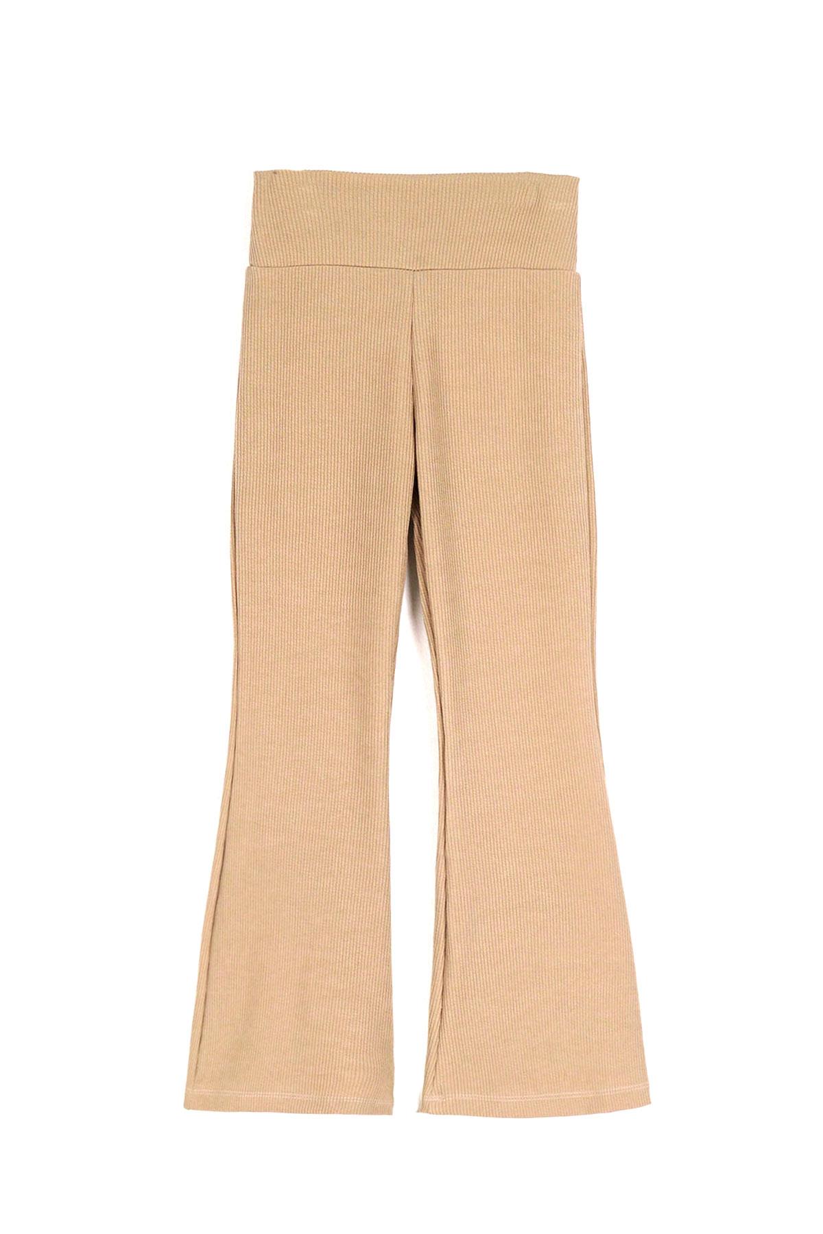 Yüksek Bel İspanyol Paça Fitilli Bej Renk Kız Çocuk Tayt