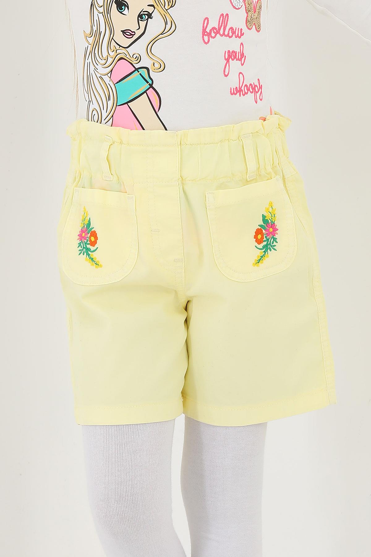 622626 KIZ 3-7 YAŞ CEPLERİ ÇİÇEK NAKIŞLI ŞORT