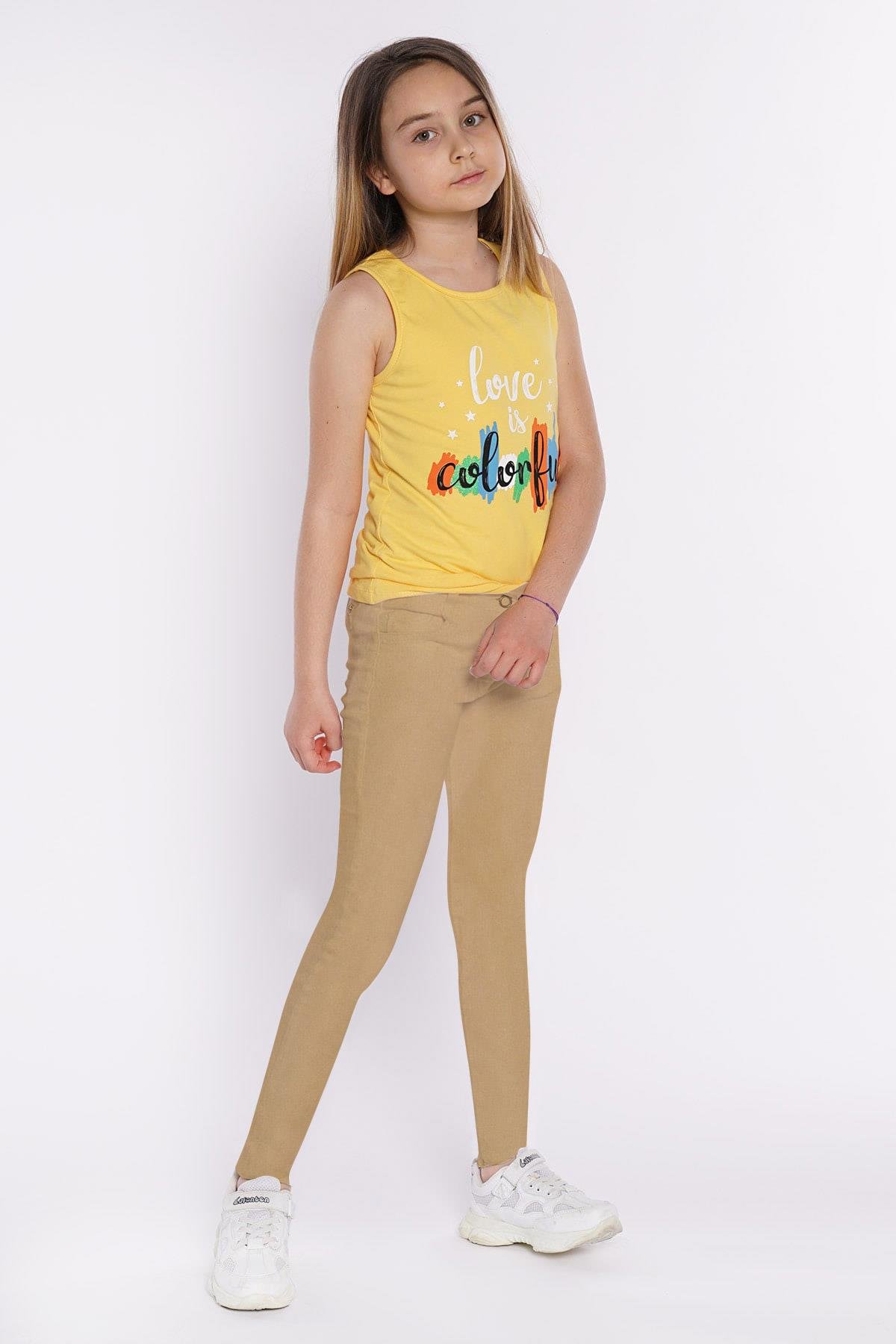 Bej Renk Kız Çocuk Pantolon