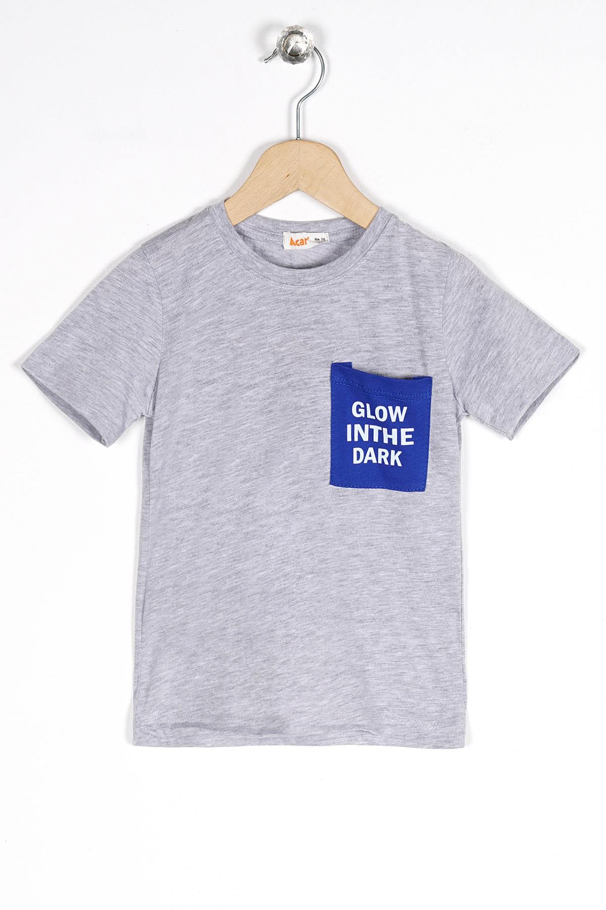 Bisiklet Yaka Kısa Kol Glow Inthe Dark Cep Baskılı Gri Melanj Renk Erkek Çocuk Tshırt
