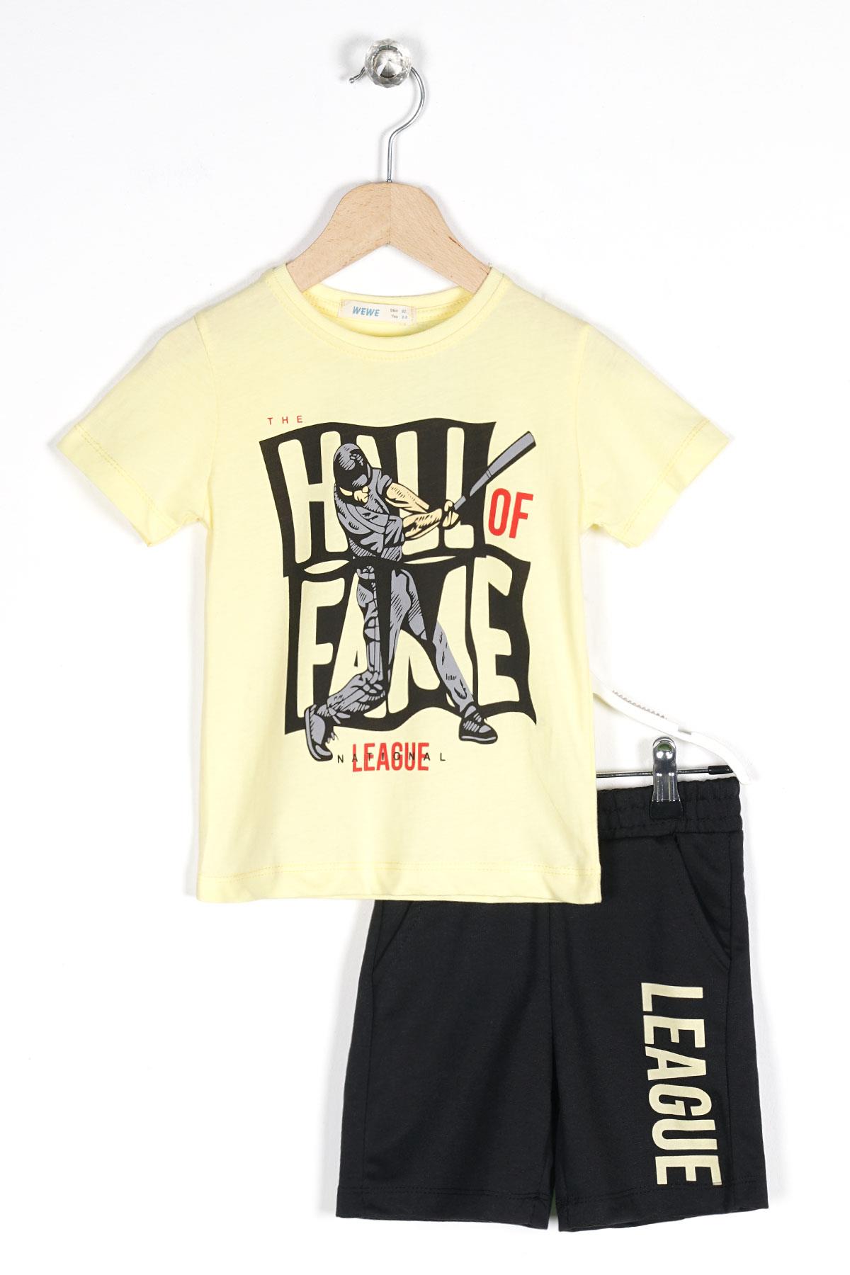 Bisiklet Yaka Kısa Kol League Baskılı Sari Renk Erkek Çocuk Kaprılı Takım