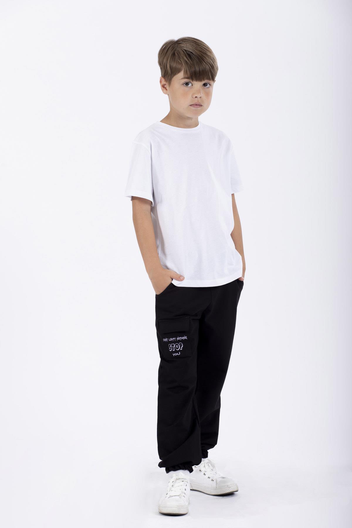 Don't Left Nothıng Stop You Yazı Baskılı Siyah Renk Erkek Çocuk Esofman Tek Alt