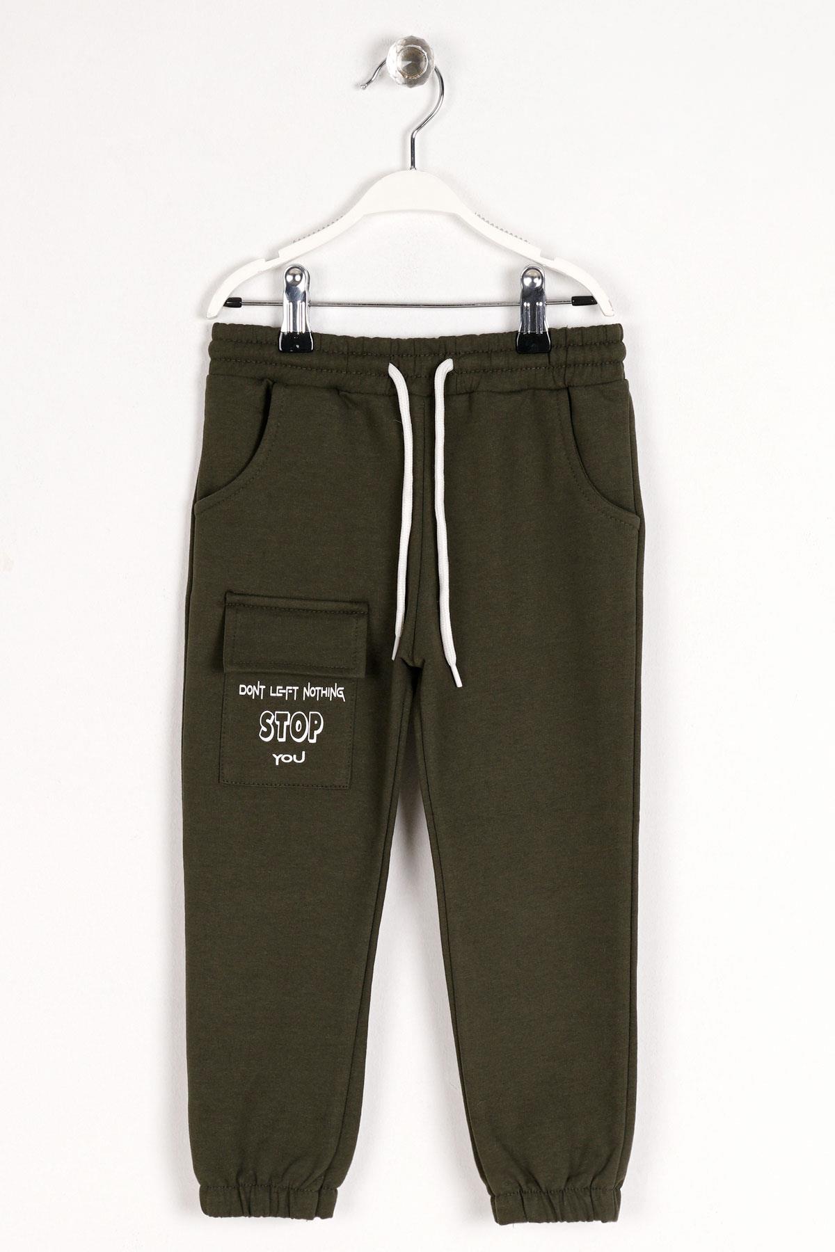 Don't Left Nothıng Stop You Yazı Baskılı Haki Renk Erkek Çocuk Esofman Tek Alt