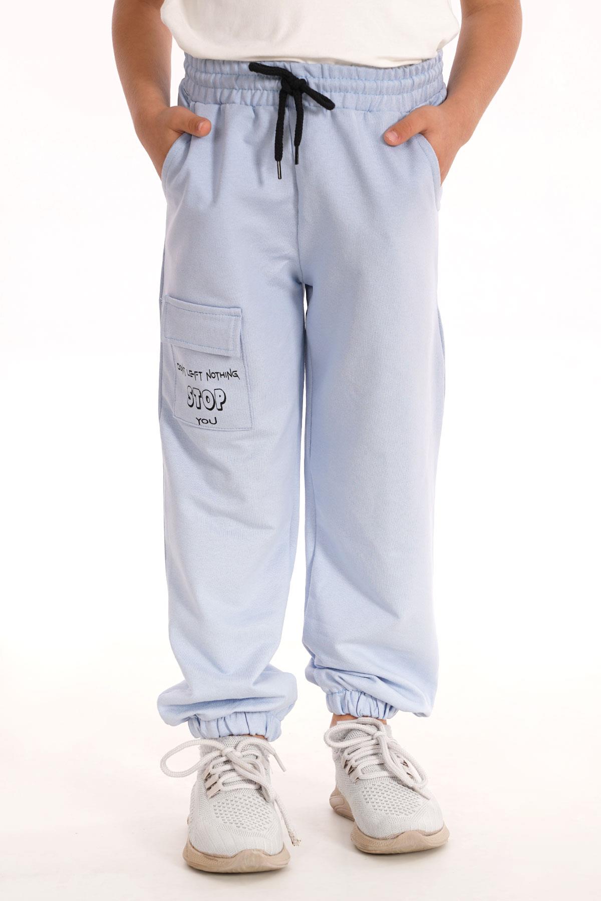 Don't Left Nothıng Stop You Yazı Baskılı Mavi Renk Erkek Çocuk Esofman Tek Alt