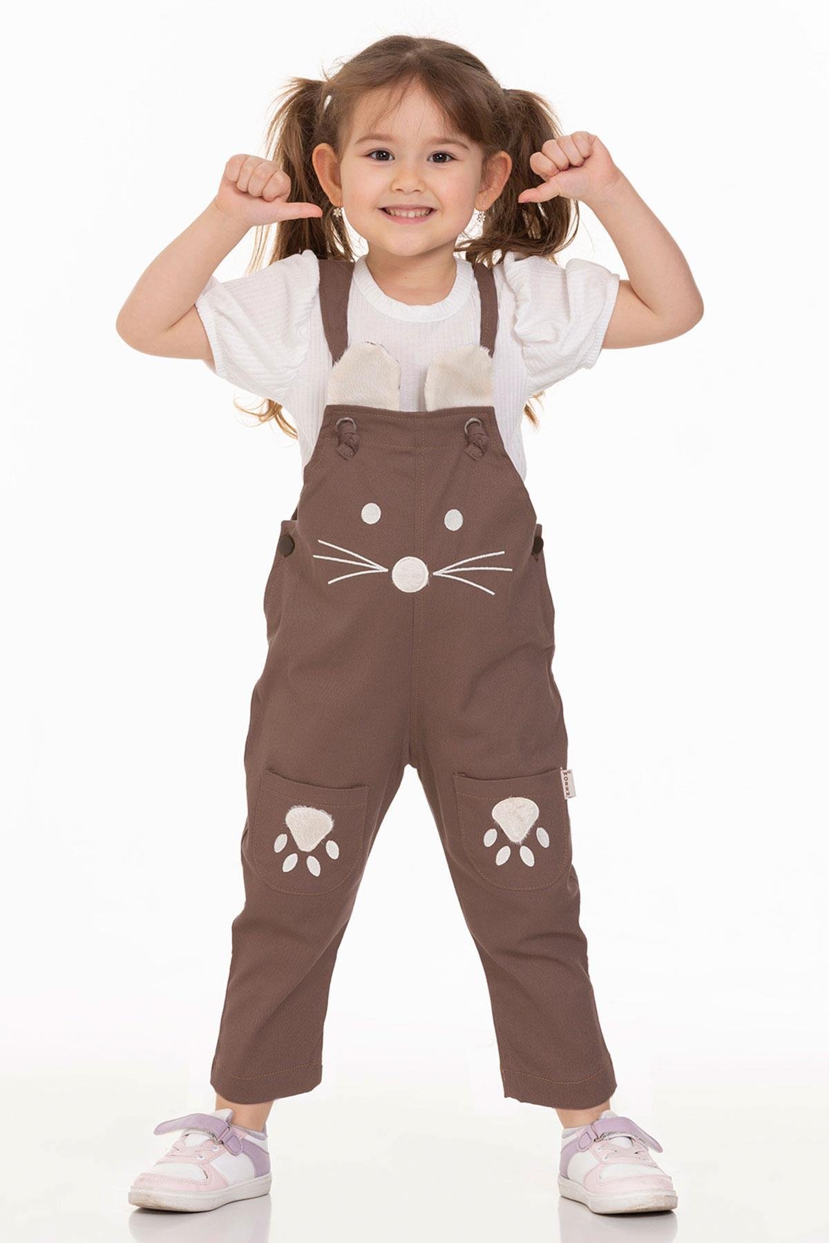 Worrn 2056  Erkek Cocuk 1-4 Yas On Cıft Ceplı Kedıcık Tulum