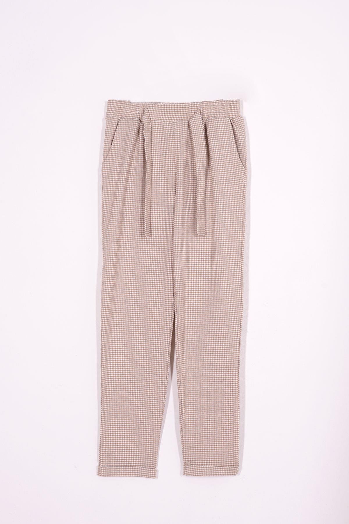 6865-1 Kız Cocuk 9-12 YAŞ Ekose Desenli Double Paça Pantolon