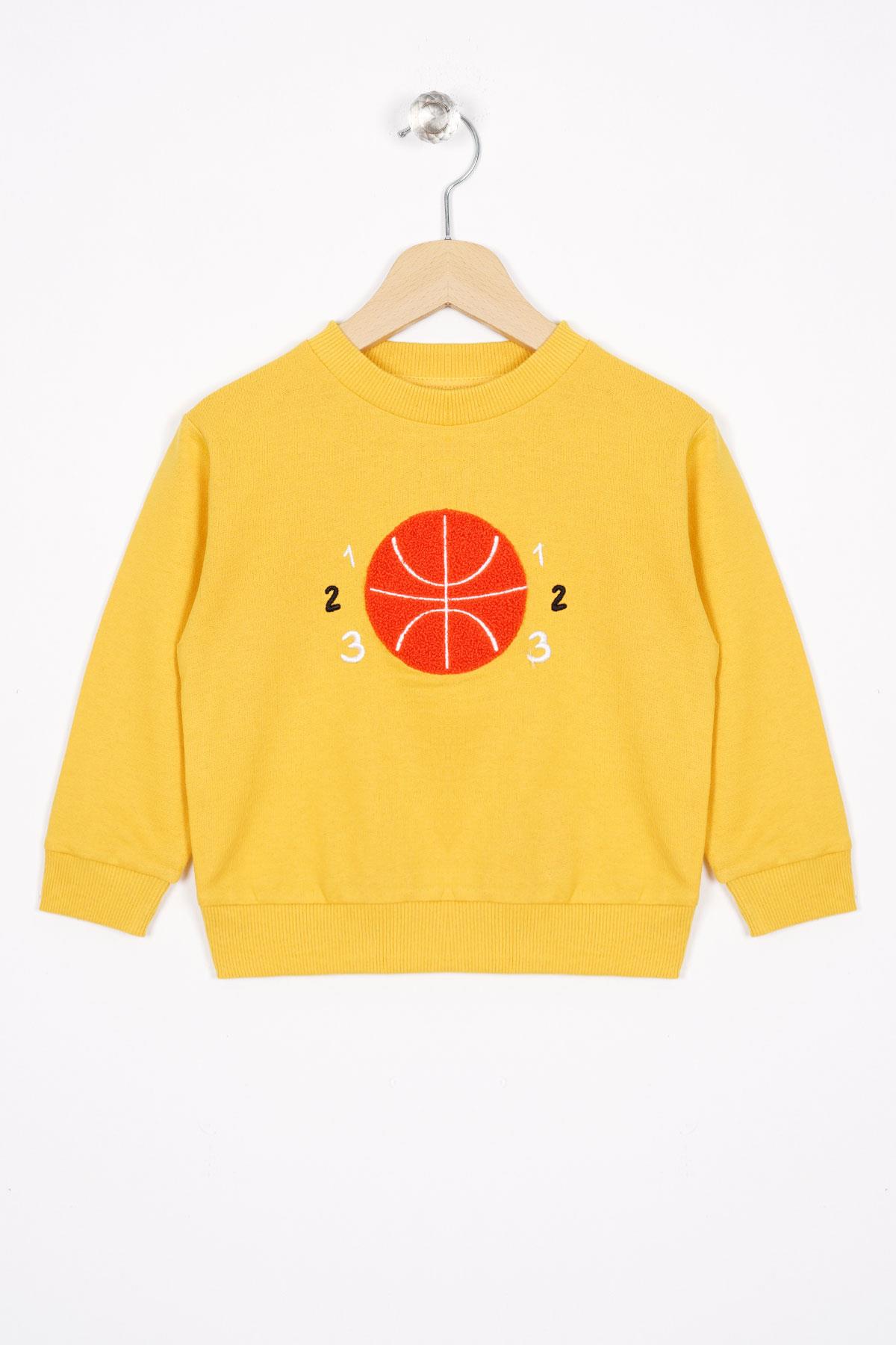 Basket Topu Nakışlı Koyu Hardal Renk Erkek Çocuk Sweatshirt