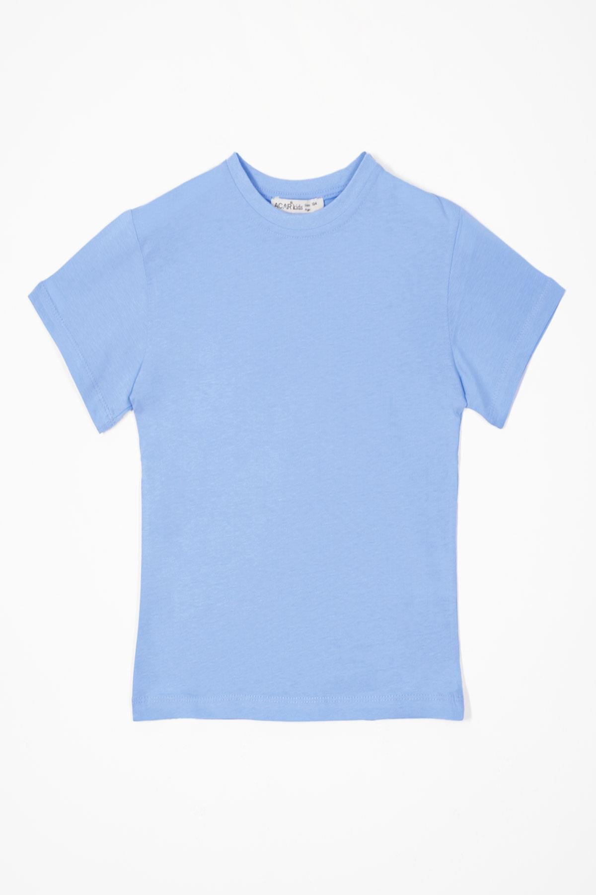 Bisiklet Yaka Açık Mavi Renk Erkek Çocuk Tshirt