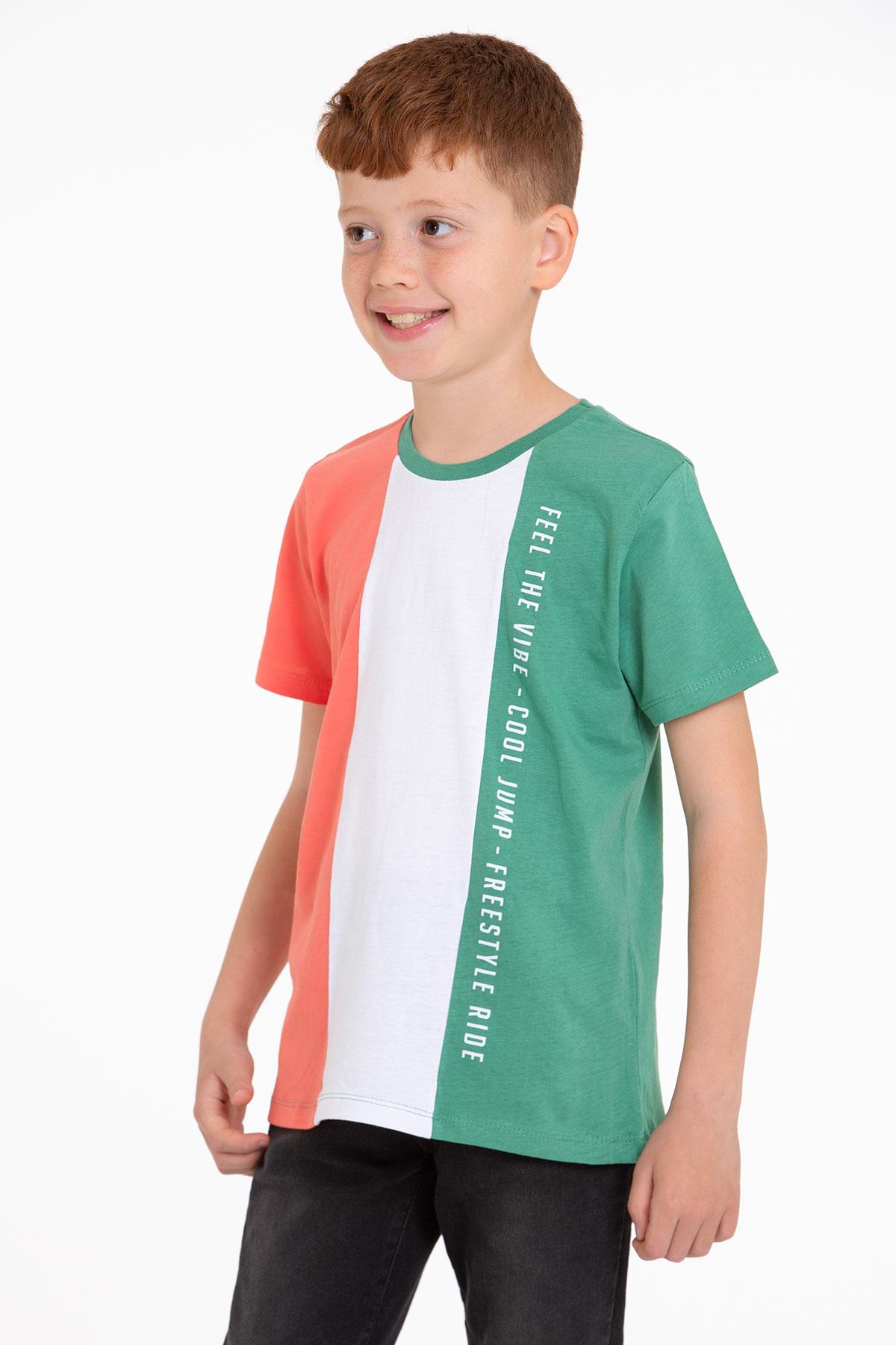 Bisiklet Yaka Kısa Kol Çift Renkli Çağla Yeşil Renk Erkek Çocuk Tshirt