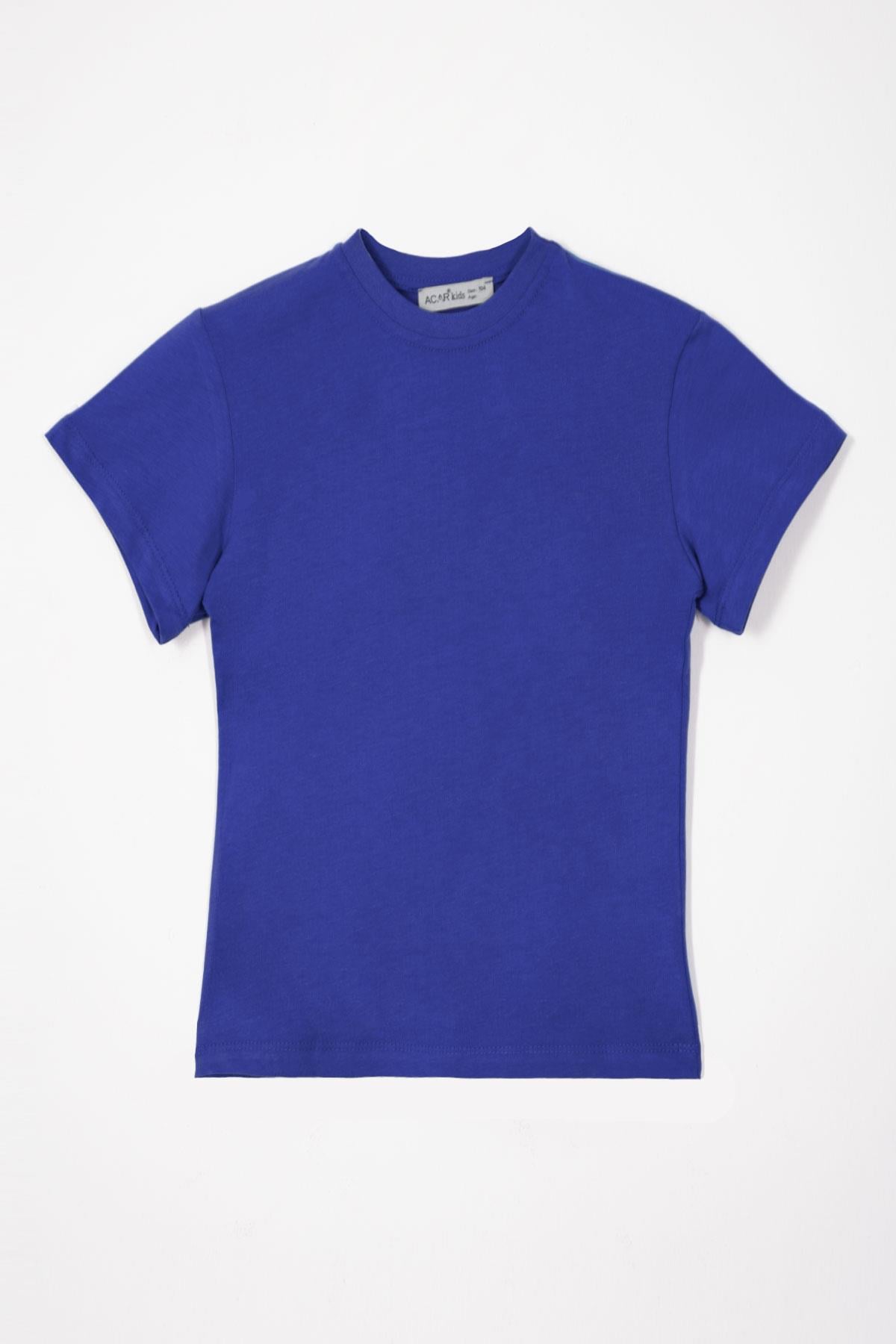 Bisiklet Yaka Saks Renk Erkek Çocuk Tshirt