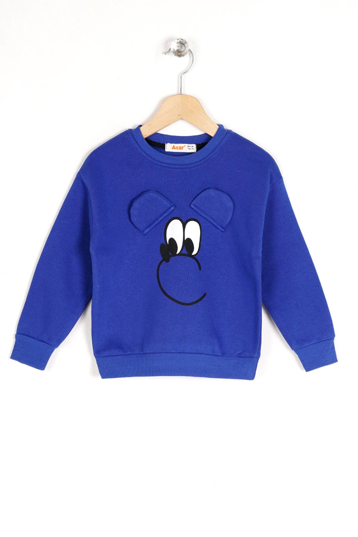 Bisiklet Yaka Uzun Kol Saks Renk Kız Çocuk Sweatshirt