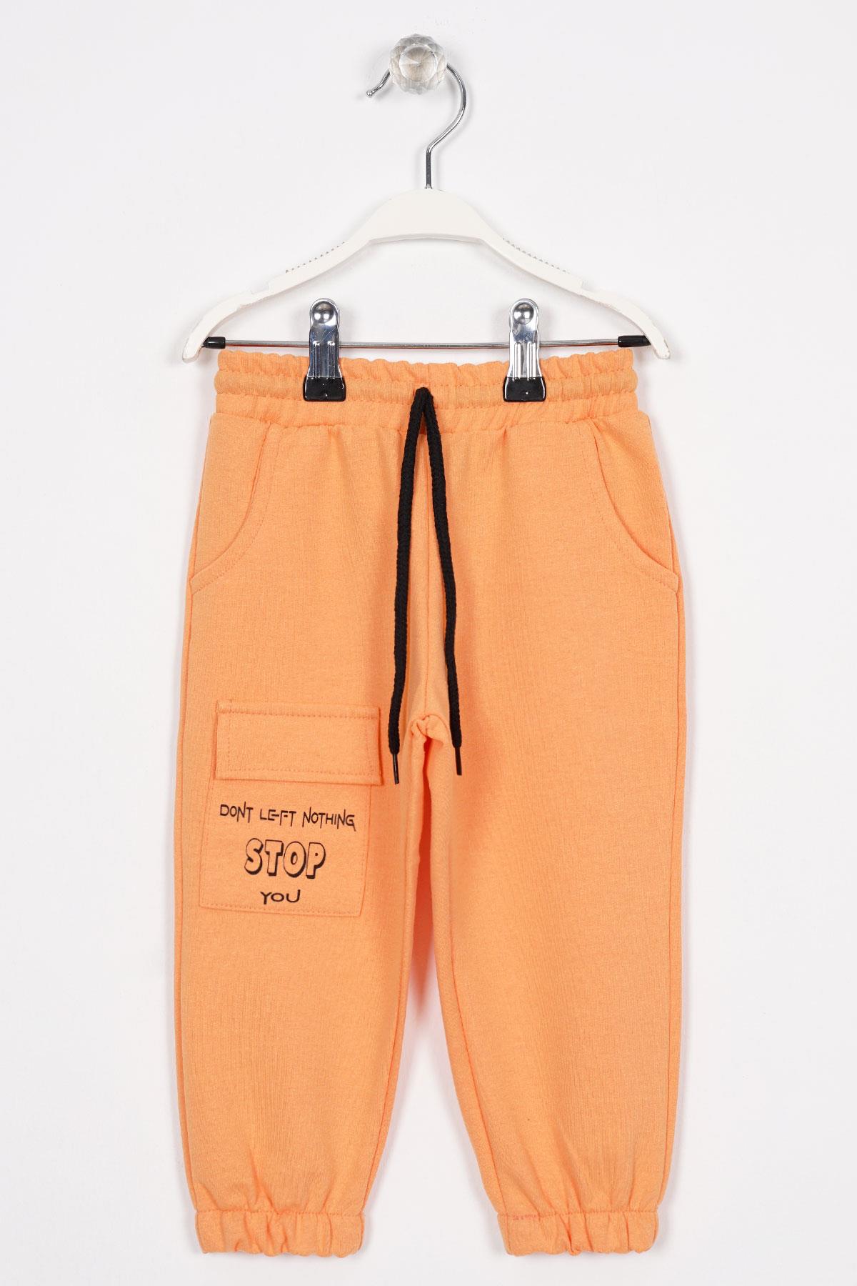 Don't Left Nothıng Stop You Yazı Baskılı Oranj Renk Erkek Çocuk Esofman Tek Alt