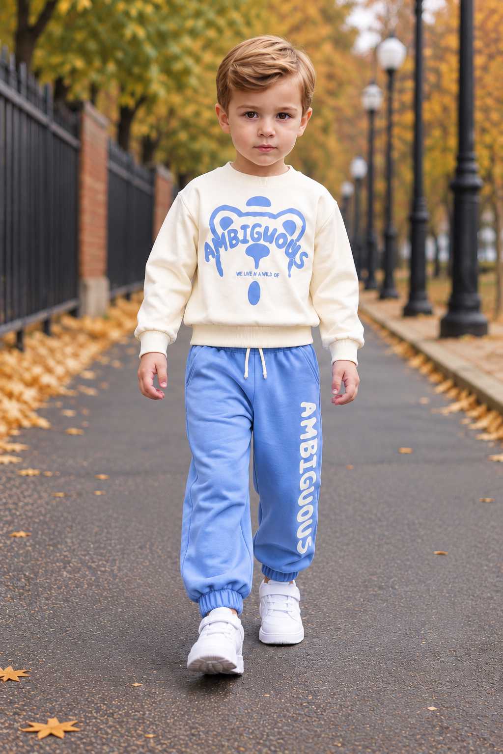 Erkek Çocuk Eşofman Takımı 2'li Mevsimlik Sweatshirtlü Ekru Bebe Mavisi Spor Takım