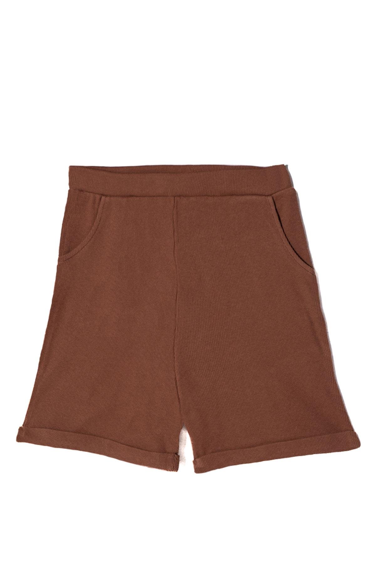 Fitilli Kahverengi Renk Kız Çocuk Sort