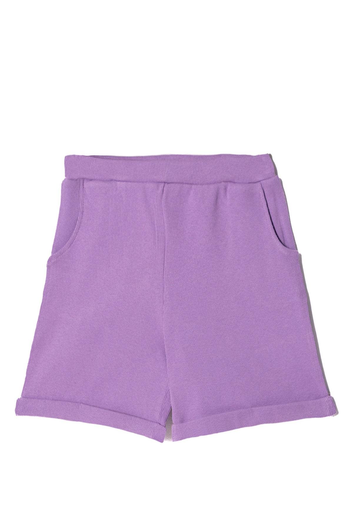 Fitilli Koyu Lila Renk Kız Çocuk Şort