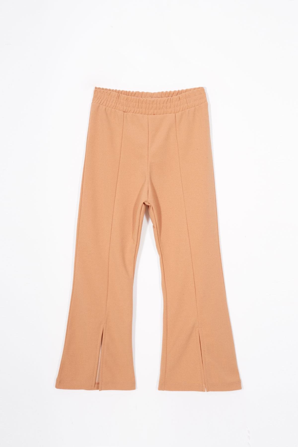 İspanyol Paça Yırtmaç Detaylı Vizon Renk Kız Çocuk Pantolon