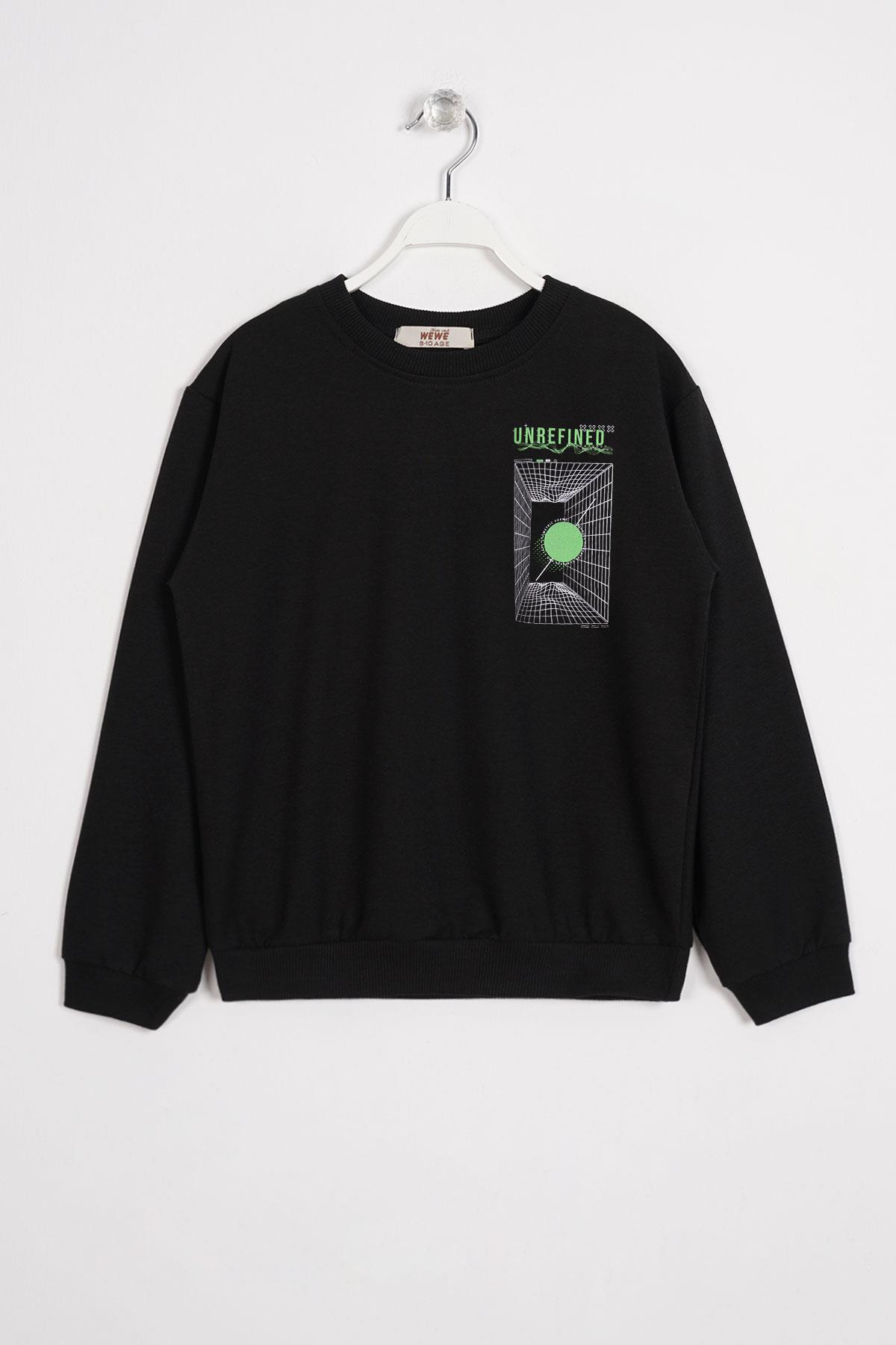 Ön Arka Dijital Baskı Detaylı Siyah Renk Erkek Çocuk Sweatshirt
