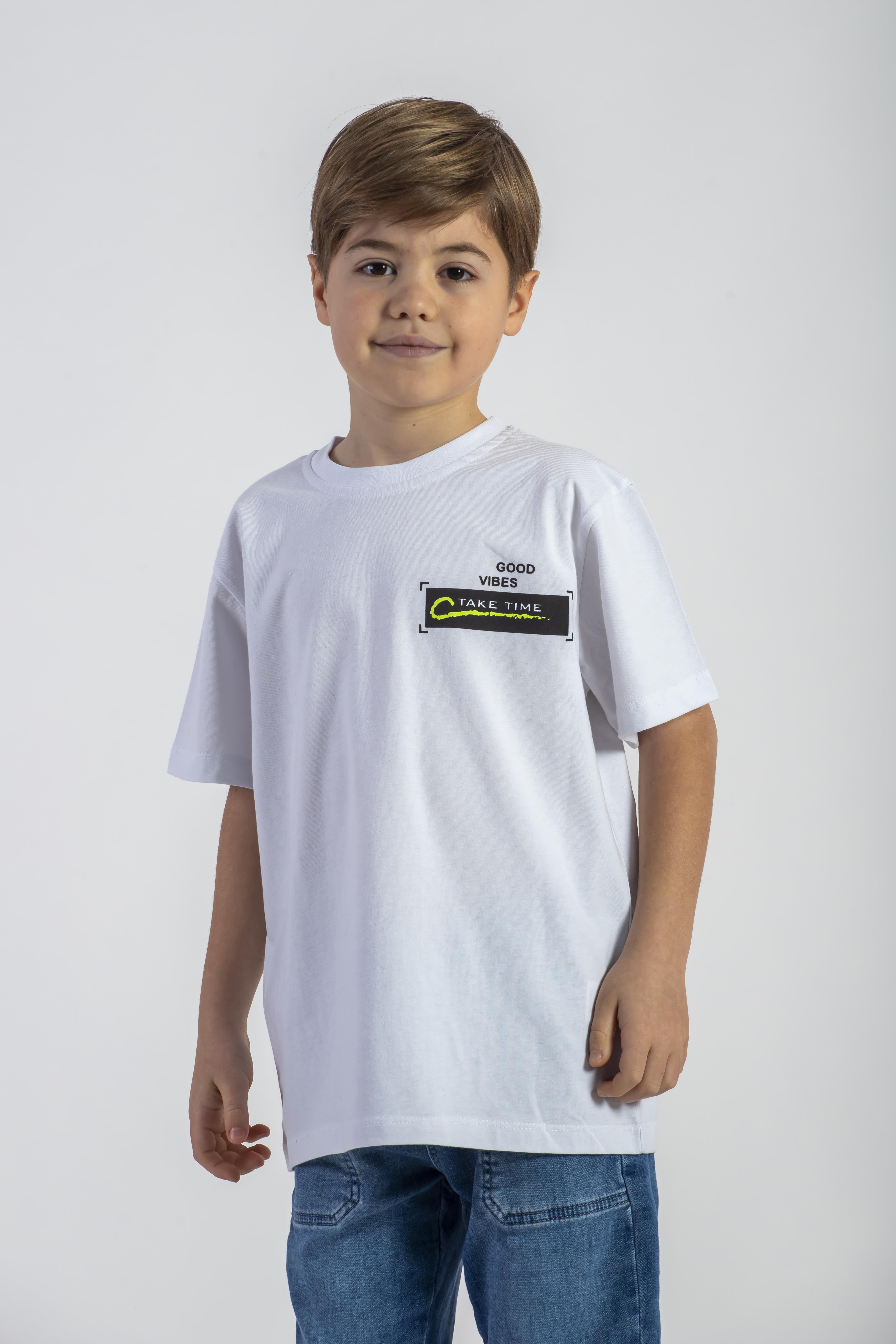 Ön Ve Arkası Baskılı Ekru Renk Erkek Çocuk Tshirt