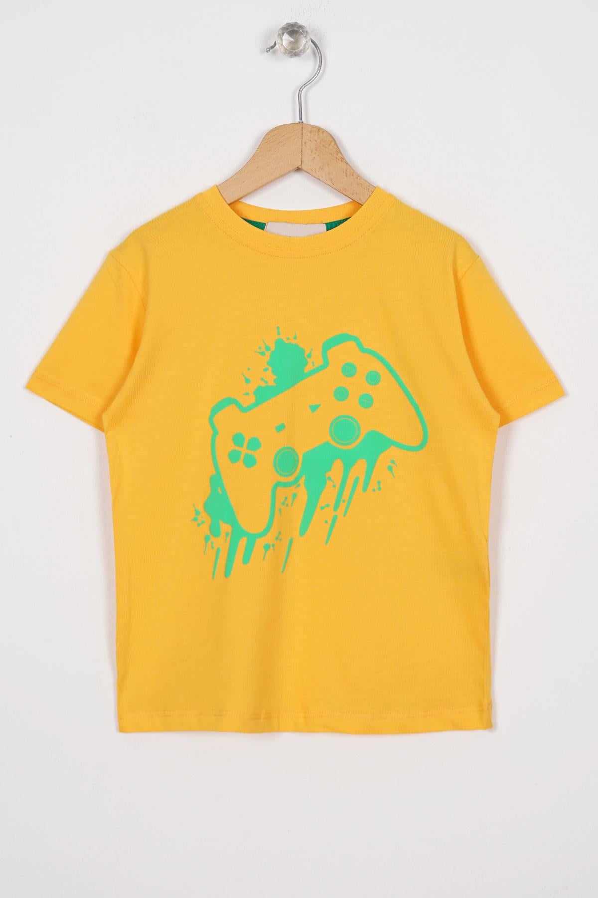 Oyun Konsolu Baskılı Oversize Sarı Renk Erkek Çocuk Tshirt