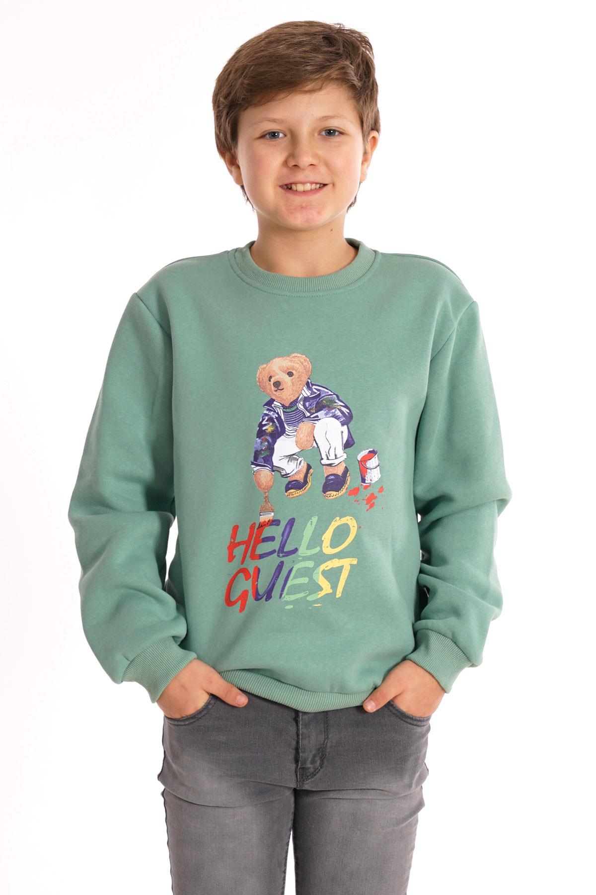 Wewe 224162 Erkek Cocuk 6-9 Yas Hello Guest Baskılı Sweat