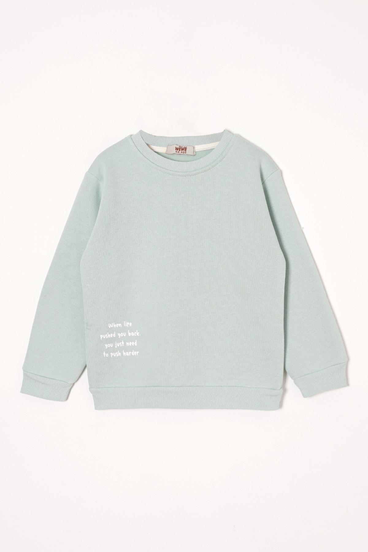 Yazı Baskılı Mint Renk Kız Çocuk Sweat