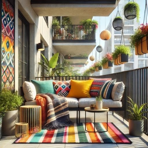 en yeni balkon dekorasyonları katmanlı dokular
