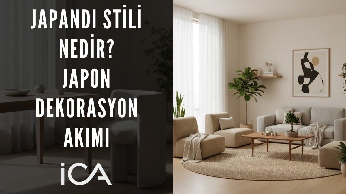 Japandi stilinde bir oturma odası, beyaz duvar ve şık mobilyalarla düzenlenmiş.