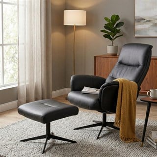 Hjort Knudsen Soleda Black Deri Koltuk ve Puf