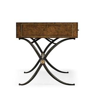 Hammered Iron Bureau Plat with Black Leather Inserts Masa