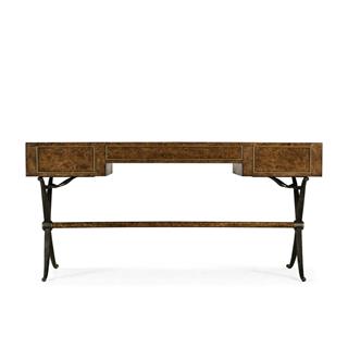 Hammered Iron Bureau Plat with Black Leather Inserts Masa