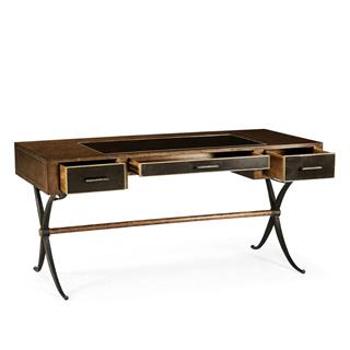 Hammered Iron Bureau Plat with Black Leather Inserts Masa