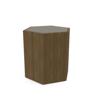 Hexagon Teak Yan Sehpa -Top Linen (L10) -50 cm