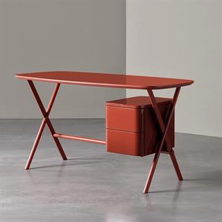 Jasper Yazı Masası-Frame Metal Matt Black - Drawers Glossy Lacquer Brick - Top Glossy Lacquer Brick