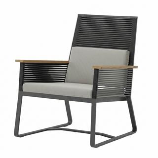 Landscape Tekli Koltuk-Teak Kollu-İskelet Manganese-Rope Black-Kumaş Porous Grey Oturma ve Sırt Minderi (08L)
