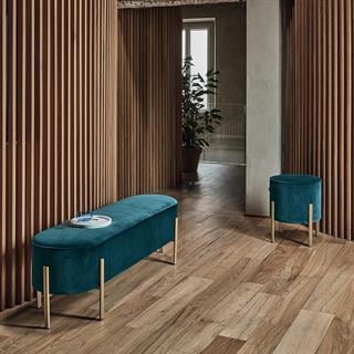 Puffoso Bench-Frame Lacquered Rose Gold (M329)-Covering Fabric Light Grey (TEBQ018)