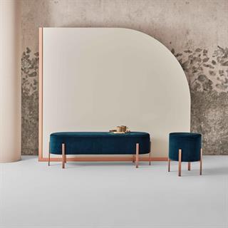 Puffoso Bench-Frame Lacquered Rose Gold (M329)-Covering Fabric Light Grey (TEBQ018)