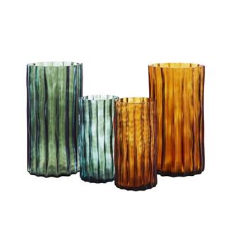 Ribbed Small 2 li Vazo Seti - Amber