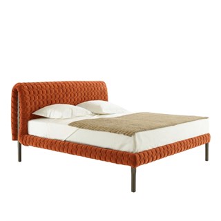 Ruche Yüksek Başlıklı Yatak (180)-Yüksek Ayaklı-Antrasit-Kumaş Alcantara A Orange (4563)-(Grade S)