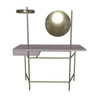 Vanity Çalışma Masası-Frame Aged Brass (M328)-Decorative Details Aged Brass (M328) Top and Drawer Natural Concert (L054)