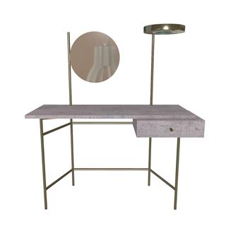 Vanity Çalışma Masası-Frame Aged Brass (M328)-Decorative Details Aged Brass (M328) Top and Drawer Natural Concert (L054)