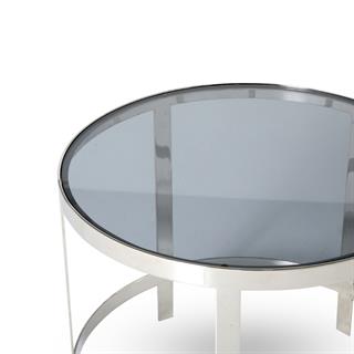 Vega Füme Camlı Pirinç Kaplama Yan Sehpa D66x56h