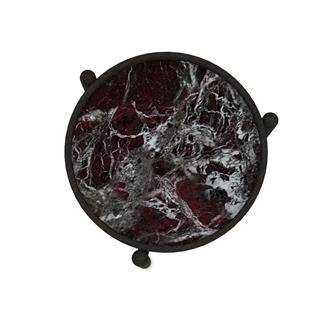 Vittorio Alçak Yan Sehpa (50)-Top Rosso Levanto Glossy-Frame Black Oak-(TB50)