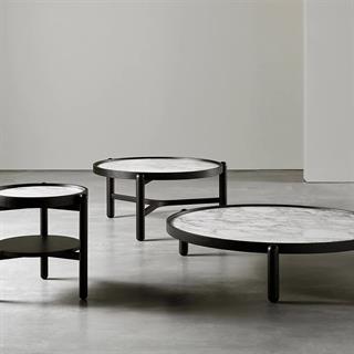 Vittorio Alçak Yan Sehpa (50)-Top Rosso Levanto Glossy-Frame Black Oak-(TB50)