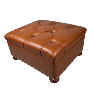 Ralph Lauren Writers Medium Brown Leather Ottoman
